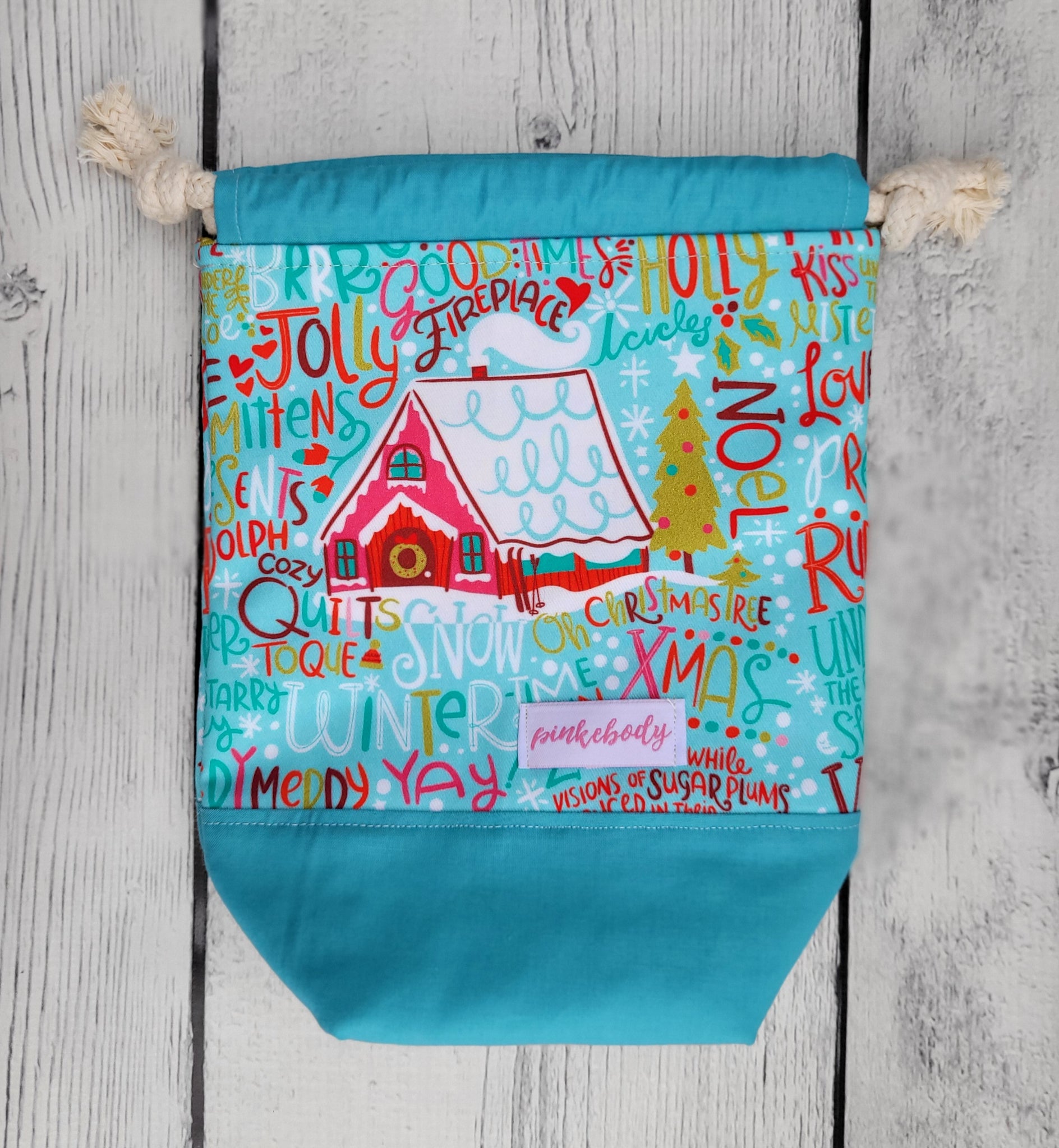 Cozy Cabin Drawstring Project Bag