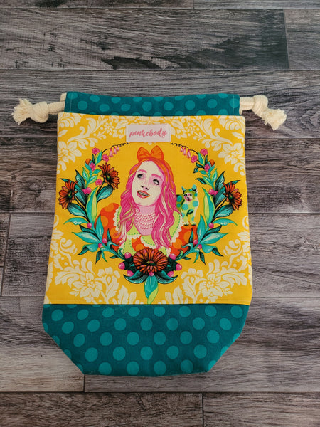 Yellow/ Teal Alice Drawstring Project Bag
